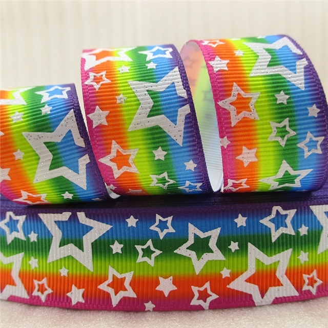 multi-color 7/8" glitter GROSGRAIN star glitter ribbon