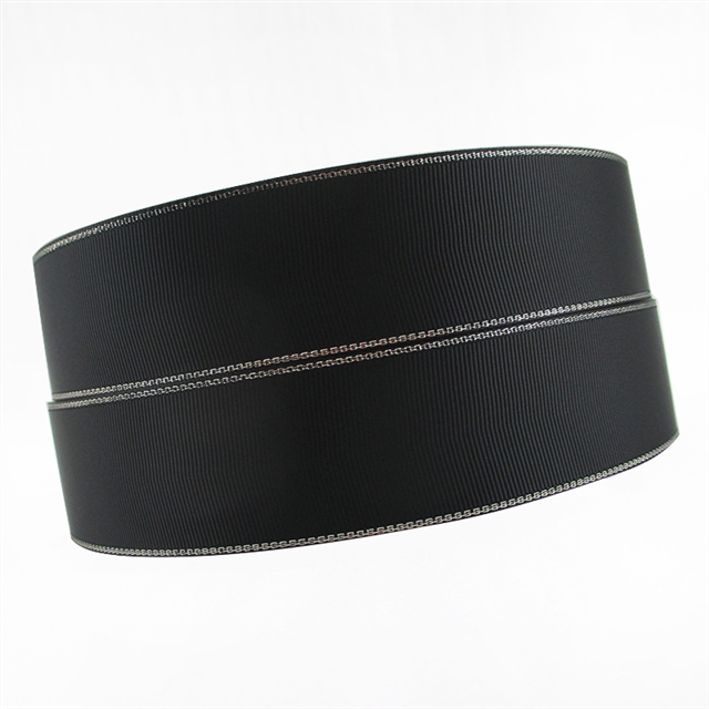 1.5" 38mm silver GROSGRAIN silver ribbon 030 black,5yard