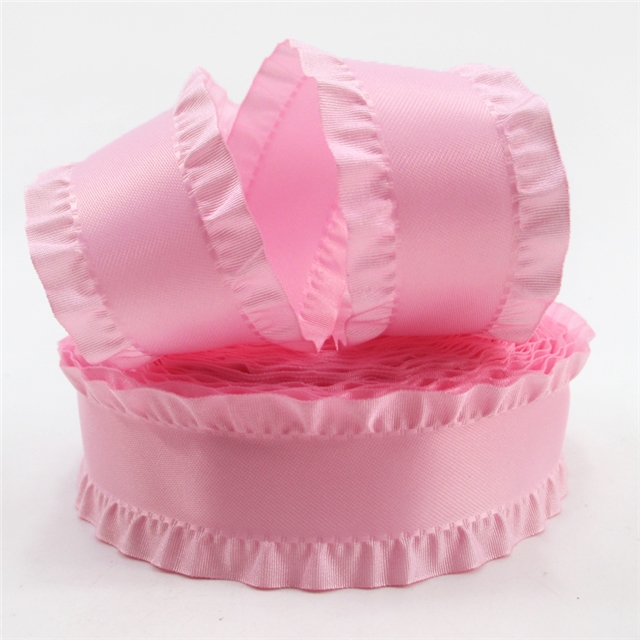 1.5" satin 1.5‘’flounced ribbon pink,50yard