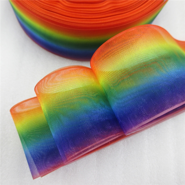 1.5" double side&heat transfer organza gradient color organza ribbon rainbow,50yard