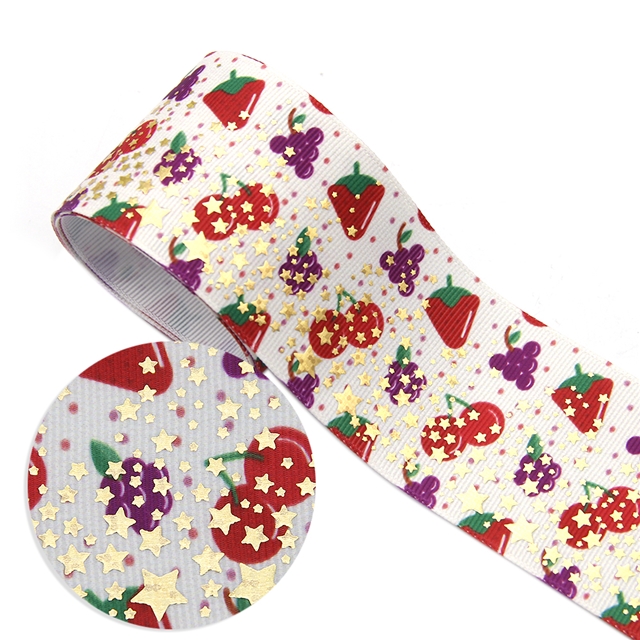 2" 50mm heat transfer printed+laser gold grosgrain heat transfer laser gold ribbon