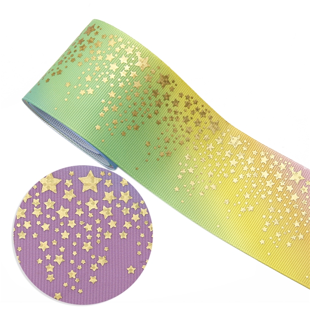 2" 50mm heat transfer printed+laser gold grosgrain heat transfer laser gold ribbon