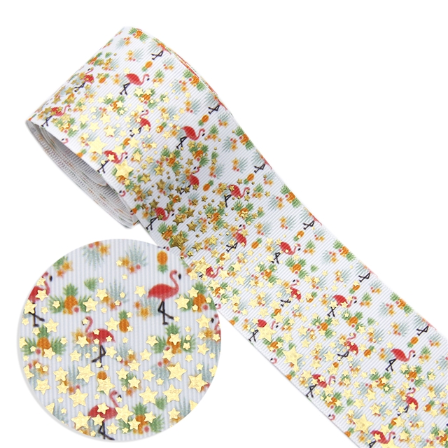 2" 50mm heat transfer printed+laser gold grosgrain heat transfer laser gold ribbon