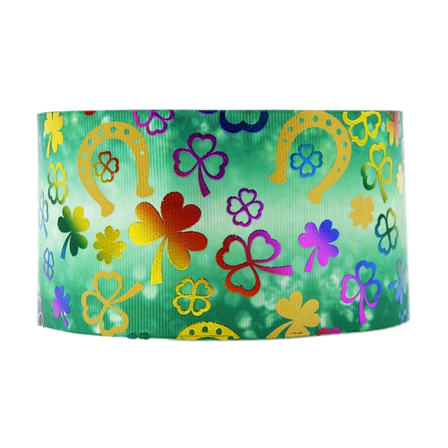 3" 75mm heat transfer printed+colorful gold grosgrain heat transfer printed colorful gold ribbon 1# 50yard
