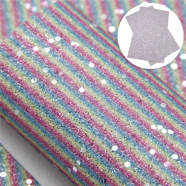 glitter synthetic leather sequins glitter striped rainbow synthetic leather 20*33cm(7.9*13