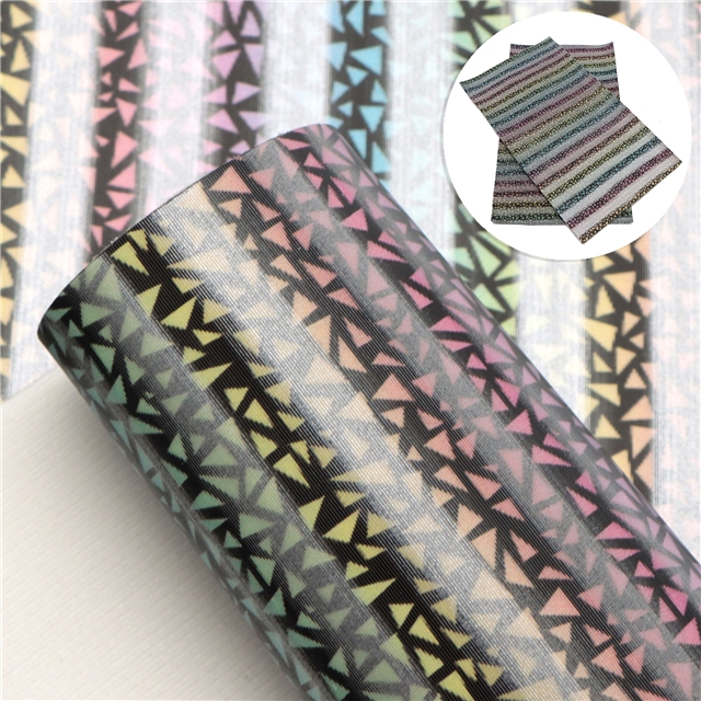 synthetic leather 2D grating stripe triangle pattern rainbow gradient color synthetic leather 20*33cm(7.9*13