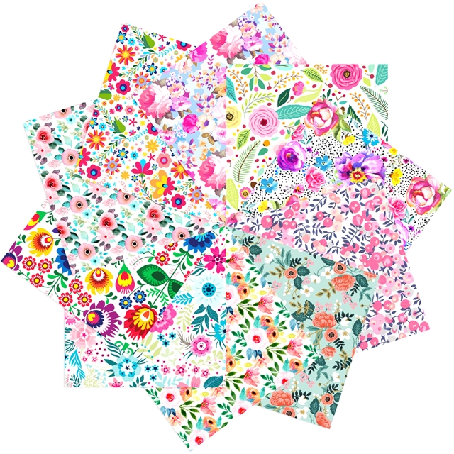 flower fabric set（10 designs/set） polyester cotton fabric,20*20cm(7.9*7.9