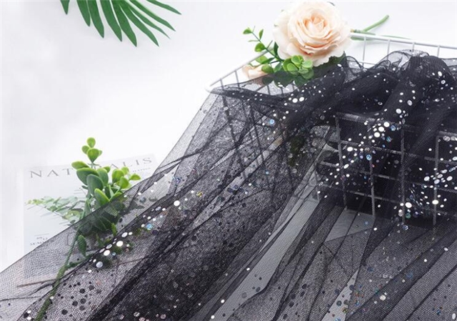 Polyester holographic dot mesh fabric black 50*160cm(19.7*63