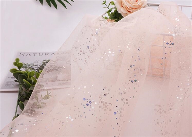 Polyester holographic dot mesh fabric Champagne 50*160cm(19.7*63