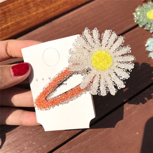 Acrylic crystal daisy Hairpin（With paper card） orange 8cm(3.2