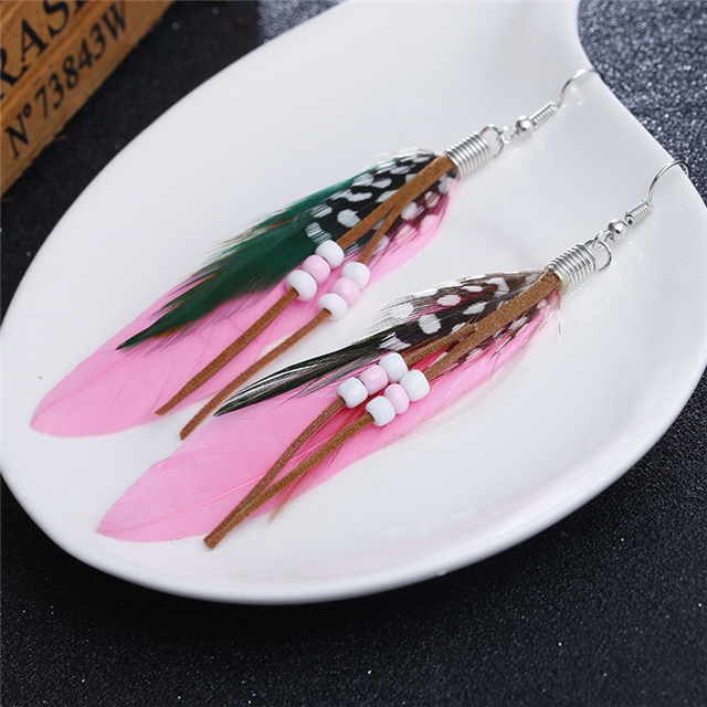 feather Feather earrings（With card） pink