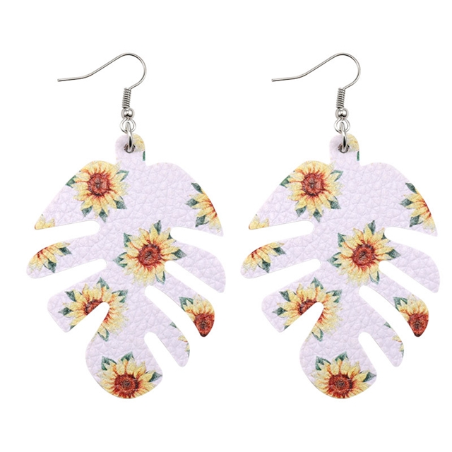 synthetic leather double sided pu leather earrings white