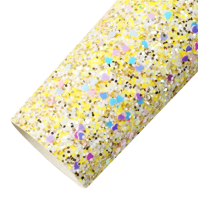 synthetic leather chunky glitter big small sequins heart mixed faux leather 20*33cm(7.9*13