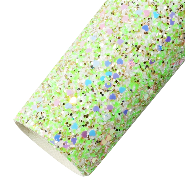 synthetic leather chunky glitter big small sequins heart mixed faux leather 20*33cm(7.9*13