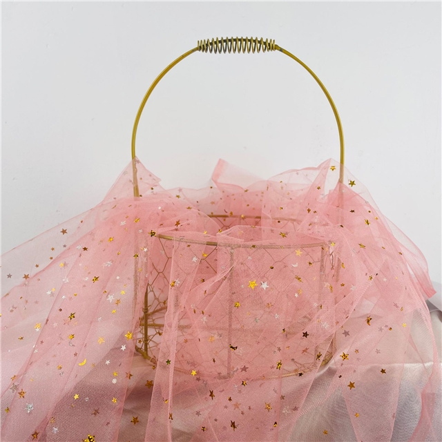 nylon gold foil star mesh gauze fabric orange-pink hard gauze,50*150cm(19.7*59.1