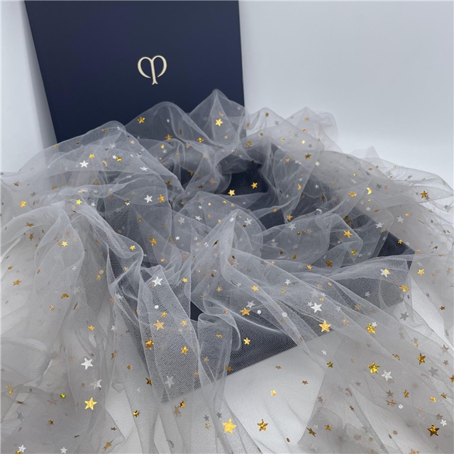 nylon gold foil star mesh gauze fabric gray soft gauze,50*150cm(19.7*59.1