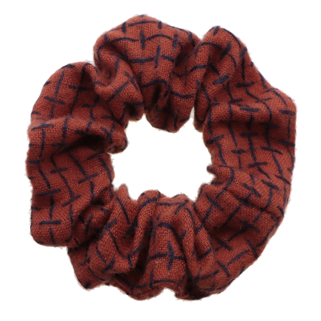 linen cotton plain color hair scrunchies dark orange