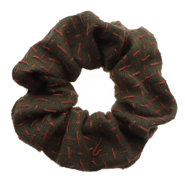 linen cotton plain color hair scrunchies dark green