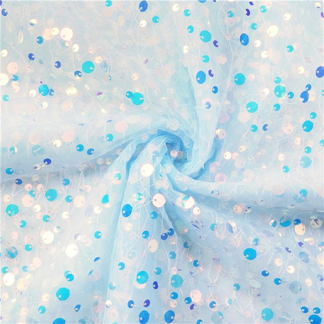 chiffon spring series round big samll sequins mixed gauze chiffon fabric blue,1#,50*140cm(19.7*55.1