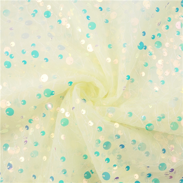 chiffon spring series round big samll sequins mixed gauze chiffon fabric yellow,6#,50*140cm(19.7*55.1