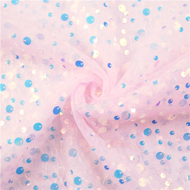 chiffon spring series round big samll sequins mixed gauze chiffon fabric light pink,7#,50*140cm(19.7*55.1