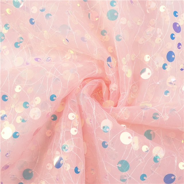 chiffon spring series round big samll sequins mixed gauze chiffon fabric pink,3#,50*140cm(19.7*55.1