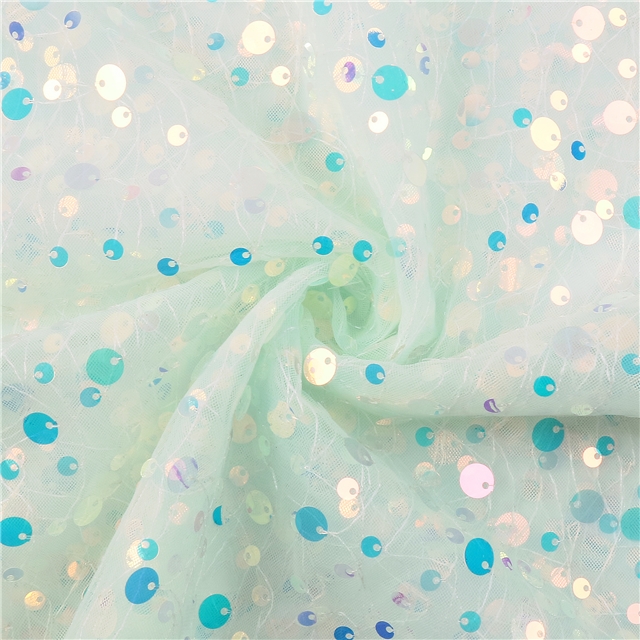chiffon spring series round big samll sequins mixed gauze chiffon fabric green,4#,50*140cm(19.7*55.1