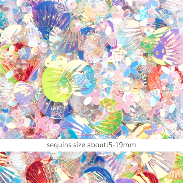 plastic iridescent unicorn flamingo crown mermaid shell triangle sequin packing filler big shell,10g/pack
