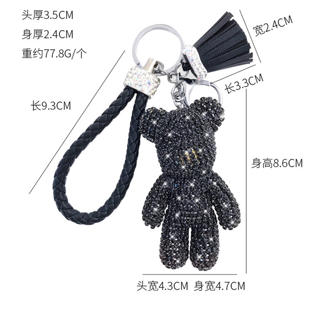 pu+rhinestone+hardware cartoon full diamond french bulldog bear keychain cute tassel bag pendant