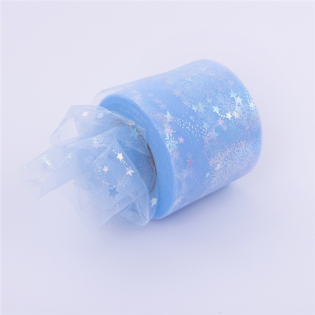 polyester magic color hot silver star mesh roll（25Y/roll） light blue,6cm(2.4
