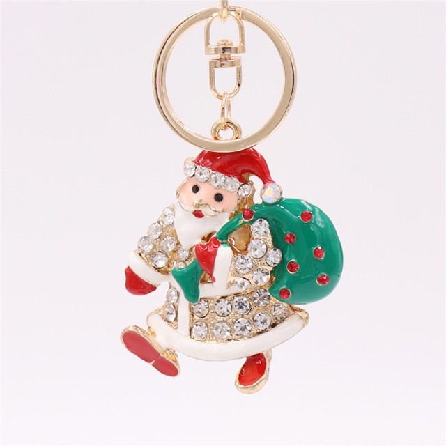 alloy alloy rhinestone Christmas series keychain santa claus green bag