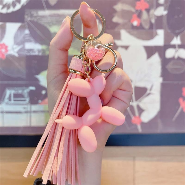 wool+synthetic leather Creativity Bubble Dog keychain balloon tassel dog-pink