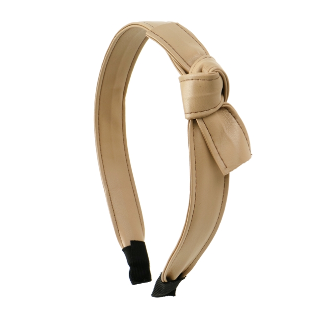 leather plain bow leather headband khaki