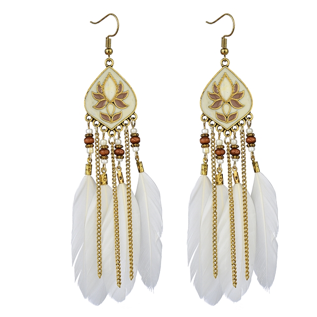 feather+alloy Drop Row Feather Earrings white 3