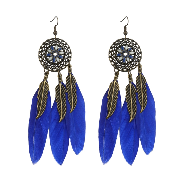 feather+alloy Drop Row Feather Earrings sun-royal blue