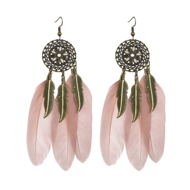 feather+alloy Drop Row Feather Earrings sun-coffee