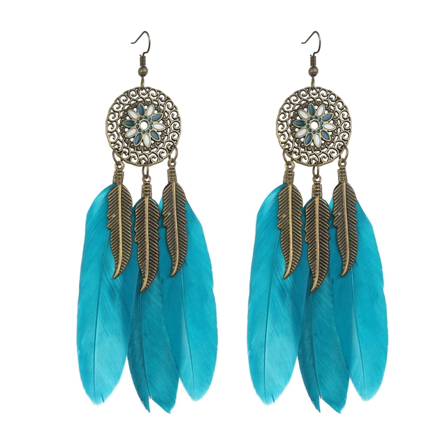 feather+alloy Drop Row Feather Earrings sun-blue