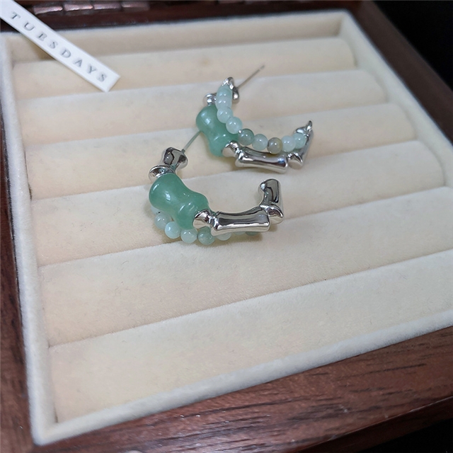 crystal tassel earrings 15#silver needle-green