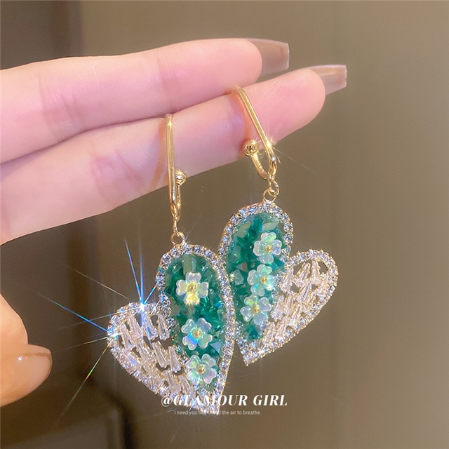 crystal tassel earrings 9#silver needle-green