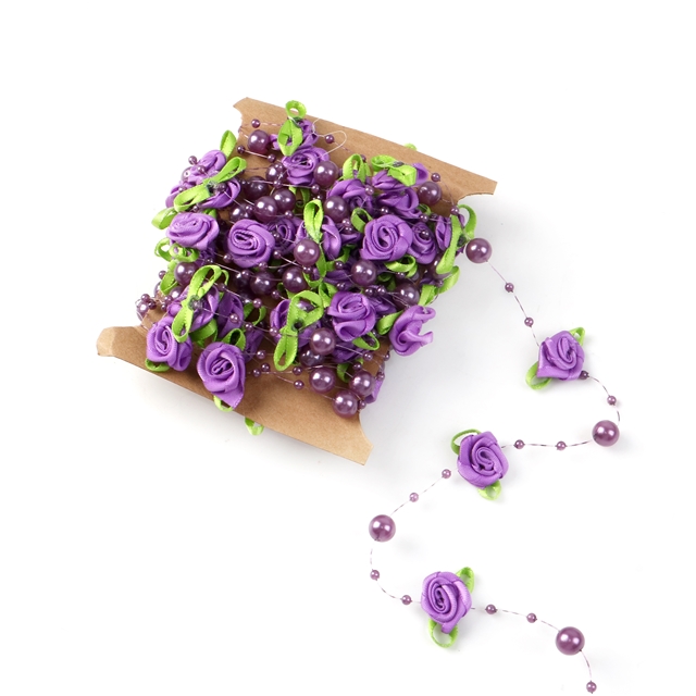 5m plastic/ribbon/ABS pearl string beads garland for wedding party crafts decoration（5m/card） purple