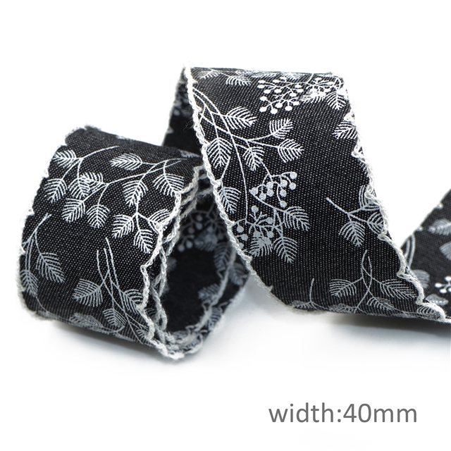 denim fabric bouquet leaves printed denim ribbon 40mm(1.6