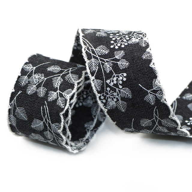 denim fabric bouquet leaves printed denim ribbon 25mm(1