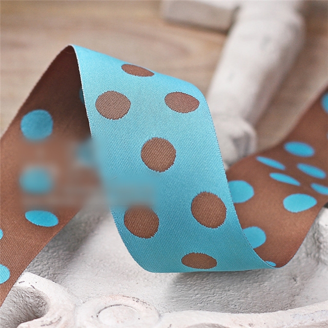 double sided two color polka dot ribbon brown+blue,25mm(1
