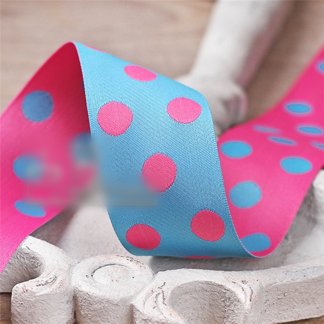 double sided two color polka dot ribbon rose red+blue,25mm(1
