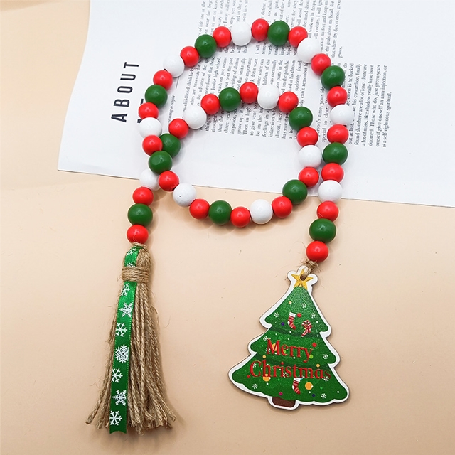 wood christmas wooden bead hemp rope tassel decorative pendant