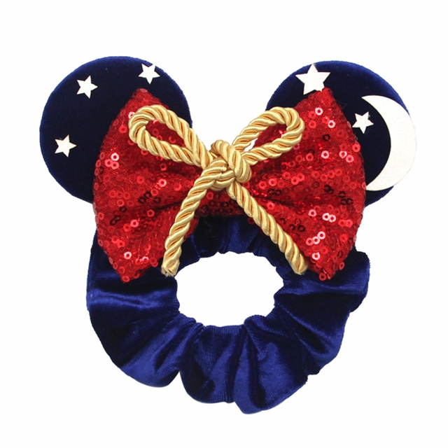 faux leather+fabric Mickey Christmas Velvet scrunchies Headband style 80