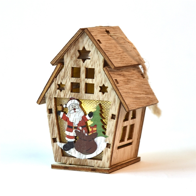 wooden christmas wooden glowing cabin ornament