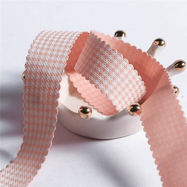 polyester+cotton wave houndstooth ribbon 25mm(1