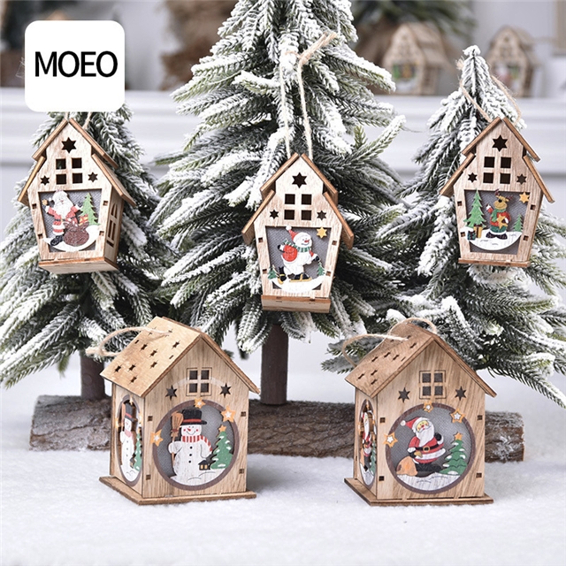 wooden christmas wooden glowing cabin ornament