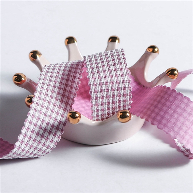 polyester+cotton wave houndstooth ribbon 25mm(1